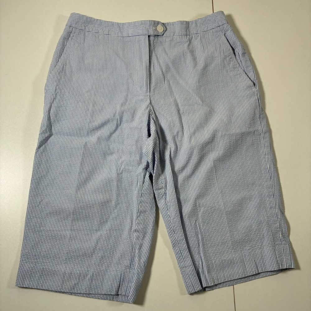 Brooks Brothers Seersucker Shorts‎ Womens 4 Blue Striped Bermuda Cotton